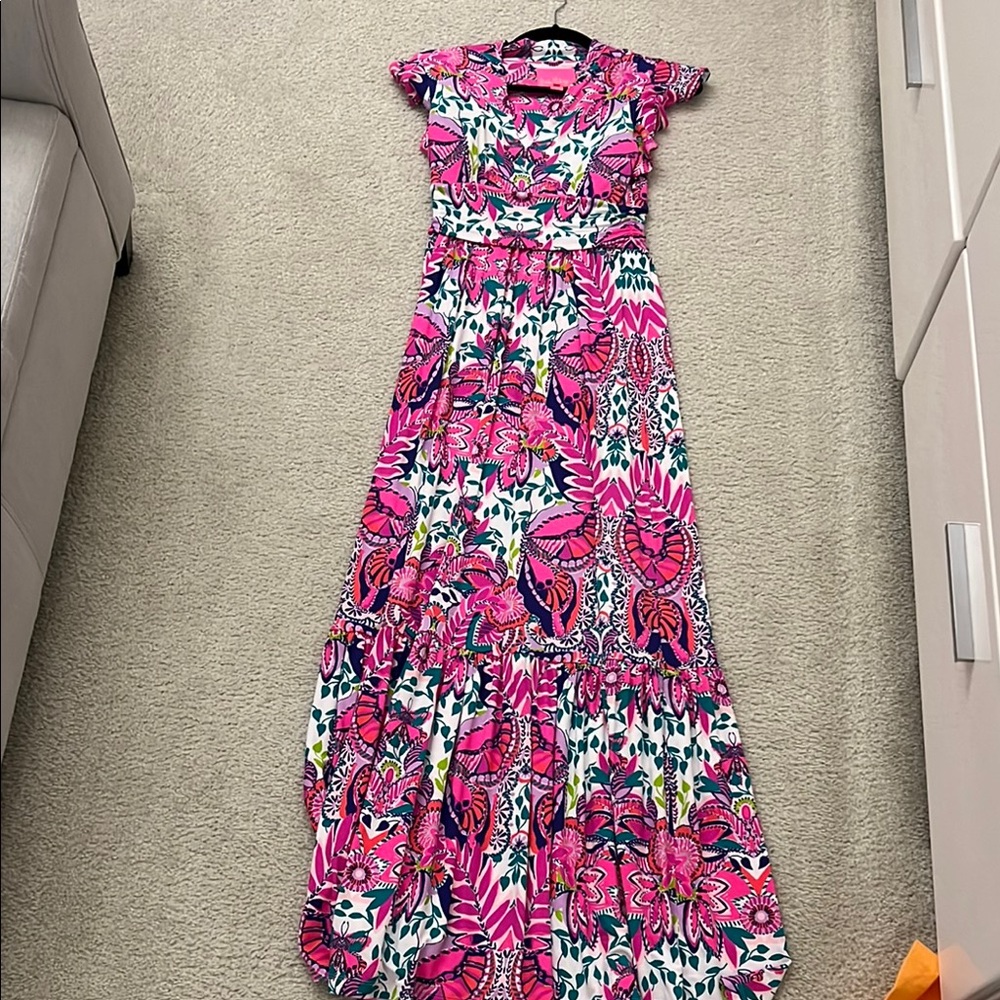 Lilly Pulitzer Pink Sundress with Flutter Sleeves and V-neck for Resort Wear